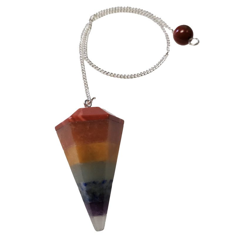 7 Chakra Faceted Cone Point Pendulum with Chain