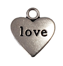 Heart Love Word Charm with Loop 16x19mm 3pcs.