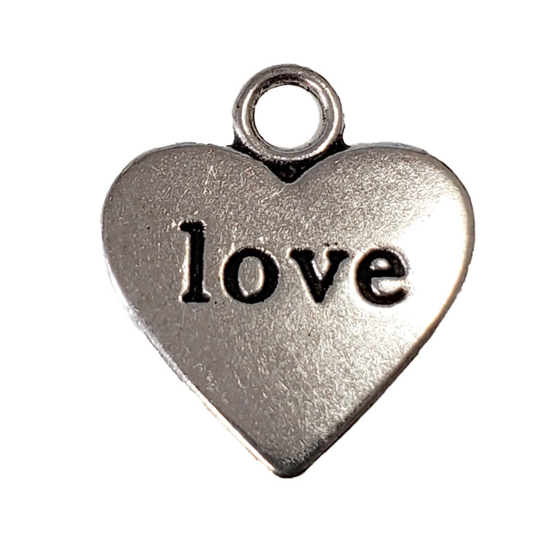 Heart Love Word Charm with Loop 16x19mm 3pcs.