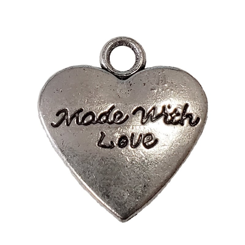 Heart Made with Love Word Charm 17x19mm 3pcs.