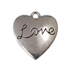 Heart Cursive Love Word Charm 18x20mm 3pcs.