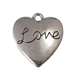 Heart Cursive Love Word Charm 18x20mm 3pcs.