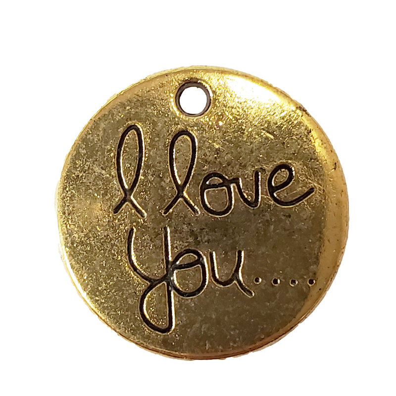 Gold Round I Love You Word Charm 20mm 3pcs.