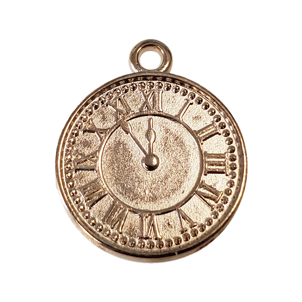 Gold Clock Charm 15mm 3pcs.