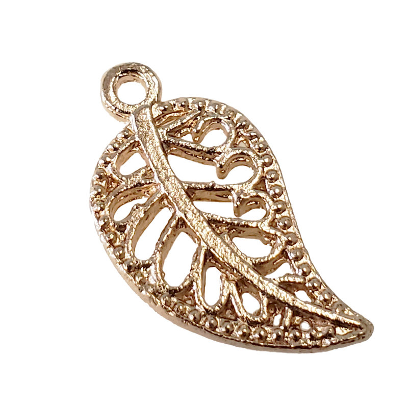 Gold Hollow Leaf Charm 10x19mm 3pcs.