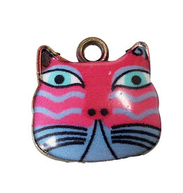 Pink and Blue Cat Head Enamel Charm 17x16mm 3pcs.