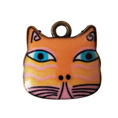 Orange and Pink Cat Head Enamel Charm 17x16mm 3pcs.