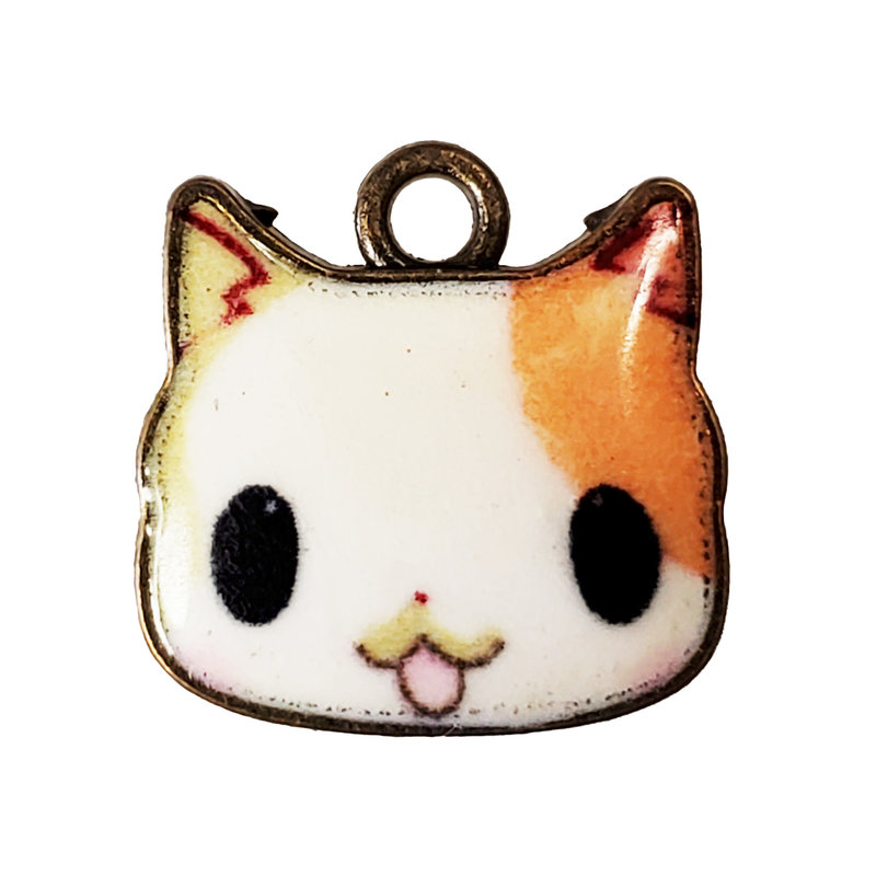 Anime Cat Head Enamel Charm 17x16mm 3pcs.