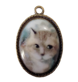 Grey Cat in Gold Frame Enamel Charm 17x22mm 3pcs.