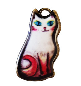 White and Red Cat Enamel Charm 15x27mm 3pcs.