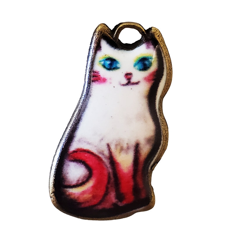 White and Red Cat Enamel Charm 15x27mm 3pcs.