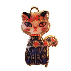 Floral Cat Enamel Charm 17x27mm 3pcs.