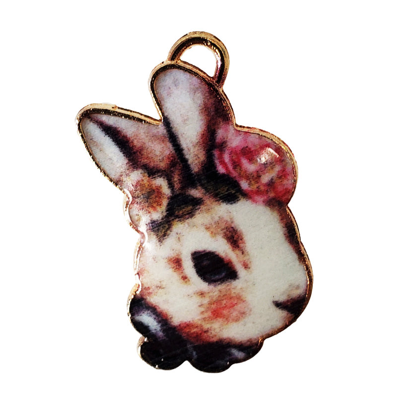 Floral Rabbit Head Enamel Charm 21x28mm 3pcs.