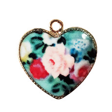 Floral Heart Enamel Charm 20x20mm 3pcs.