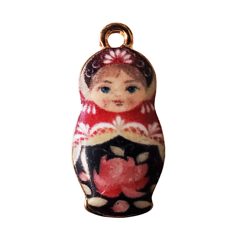 Russian Doll Enamel Charm 11x21mm 3pcs.