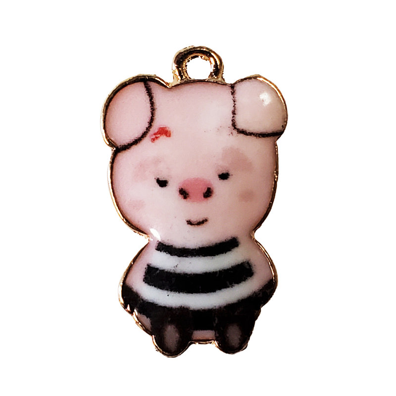 Pig in a Black and White Striped Shirt Enamel Charm 14x24mm 3pcs.