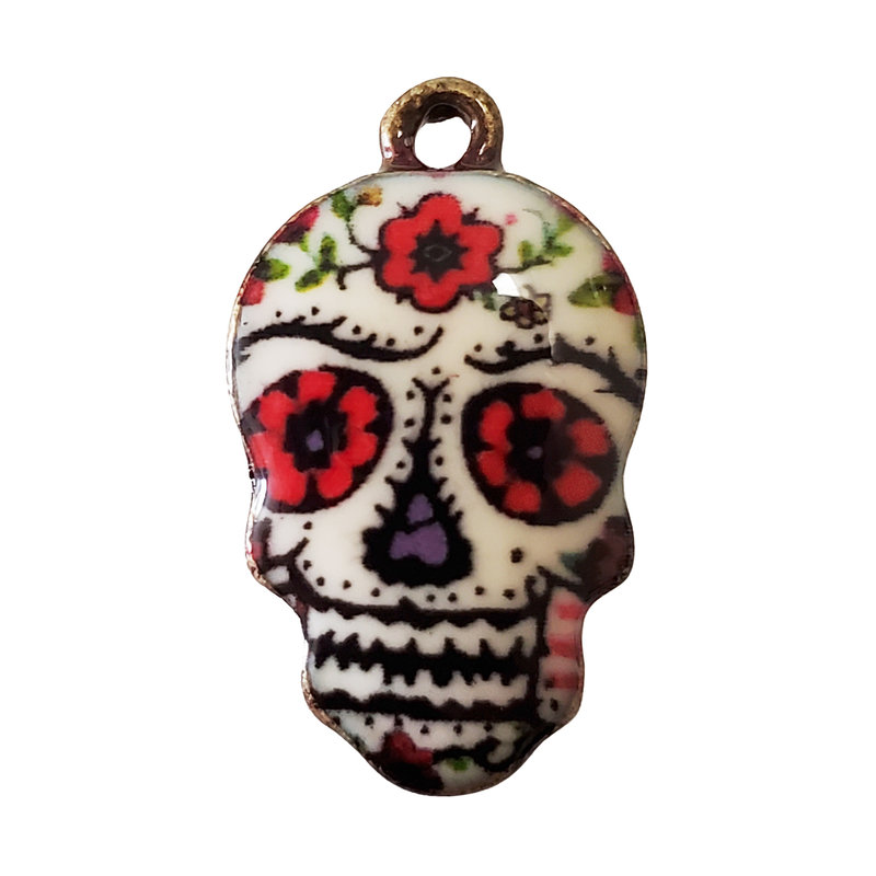 Sugar Skull Enamel Charm 14x23mm 3pcs.