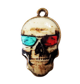 Skull with Red Blue Glasses Enamel Charm 14x23mm 3pcs.