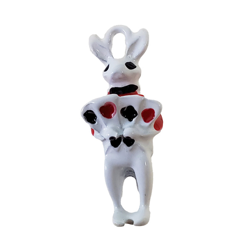 White Rabbit with Playing Cards Charm 8x20mm 3pcs.