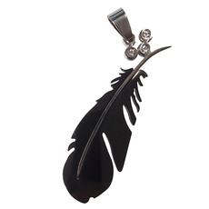 Surgical Steel Feather with Rhinestone Pendant 18x52mm