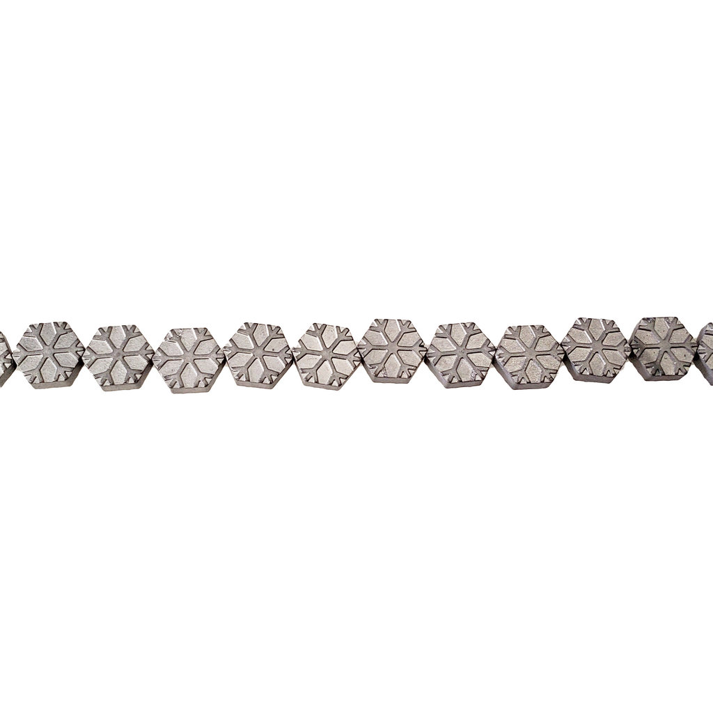 Hexagon Snow Hematite Beads 8mm 16" Strand