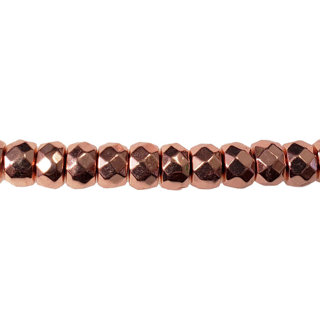 Faceted Rose Gold Hematite Beads 4x6mm 16" Strand