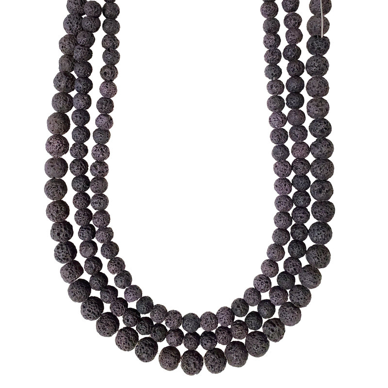 Dark Purple Colored Lava Beads 16" Strand