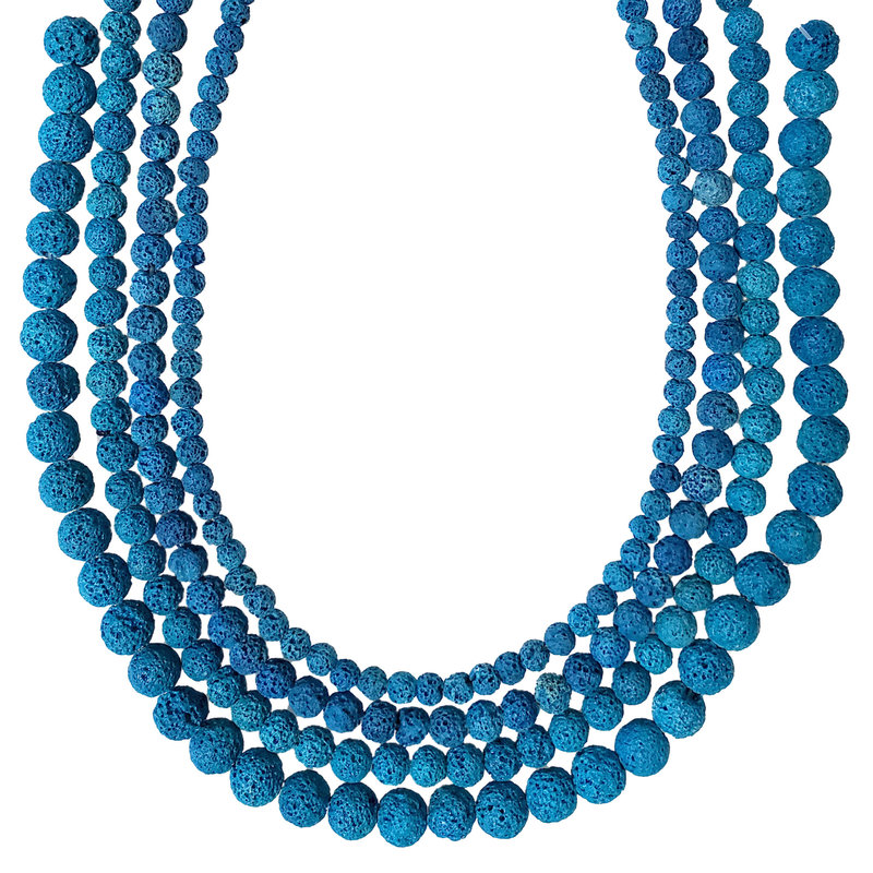 Bead World Light Blue Colored Lava Beads 16" Strand