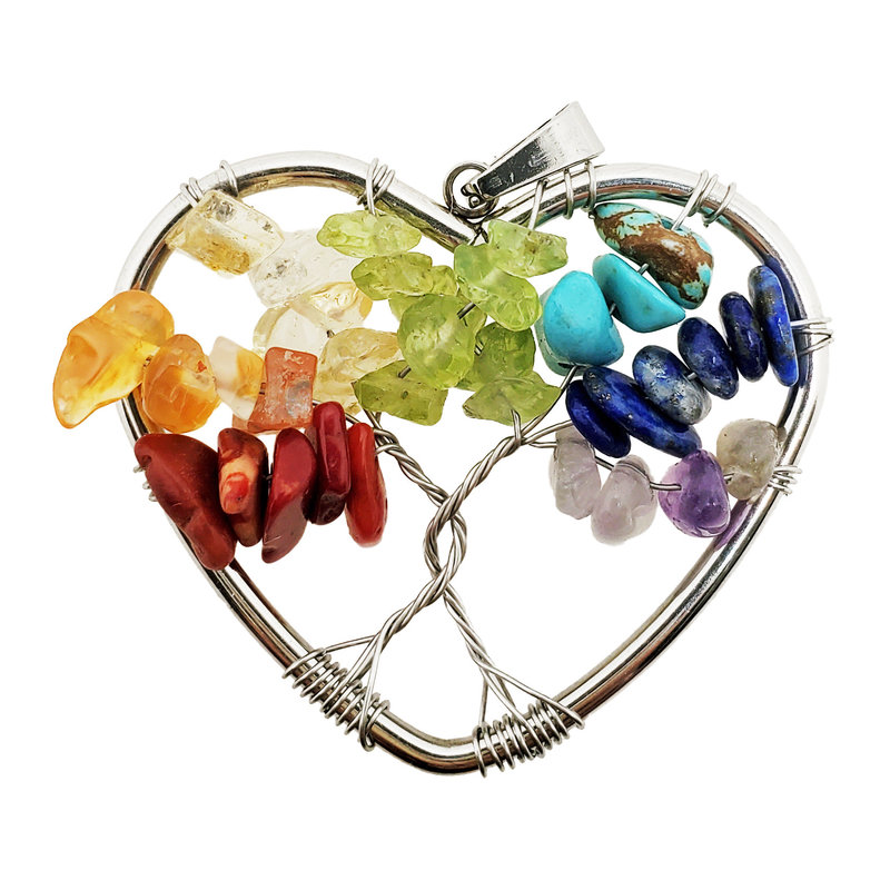 Tree of Life Chakra Heart Shape 1.25" Pendant