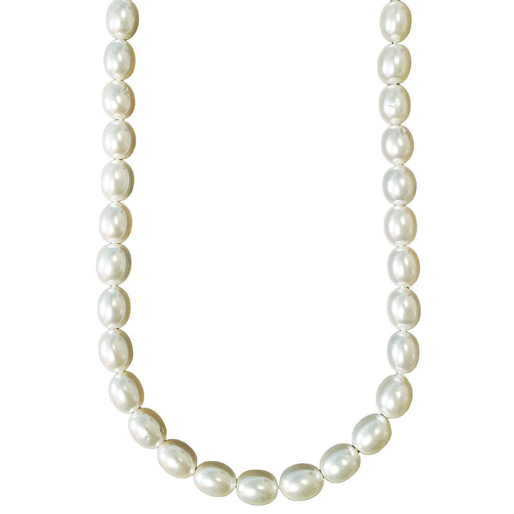 White Oval Top Drilled Shell Pearl 16" Strand 14x10mm