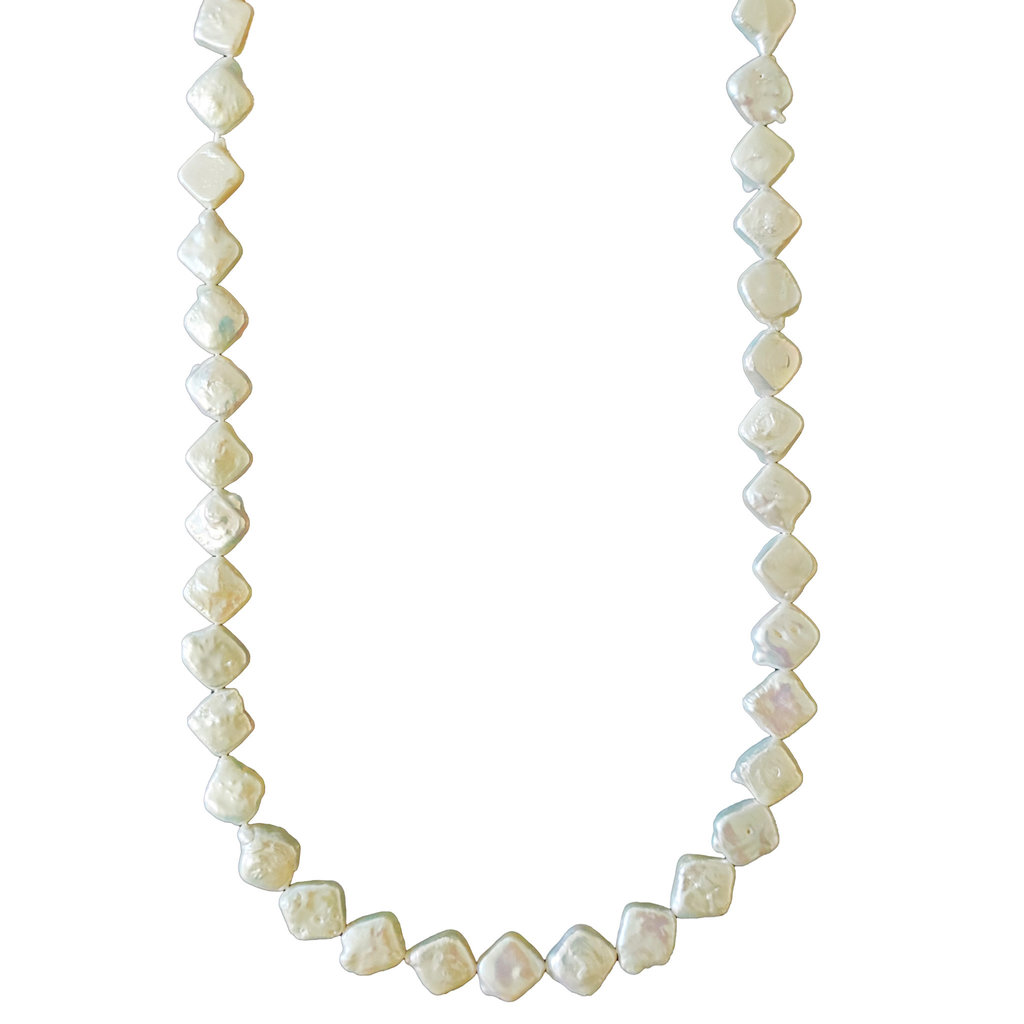 Ivory Flat Diamond Fresh Water Pearl 16" Strand 10mm