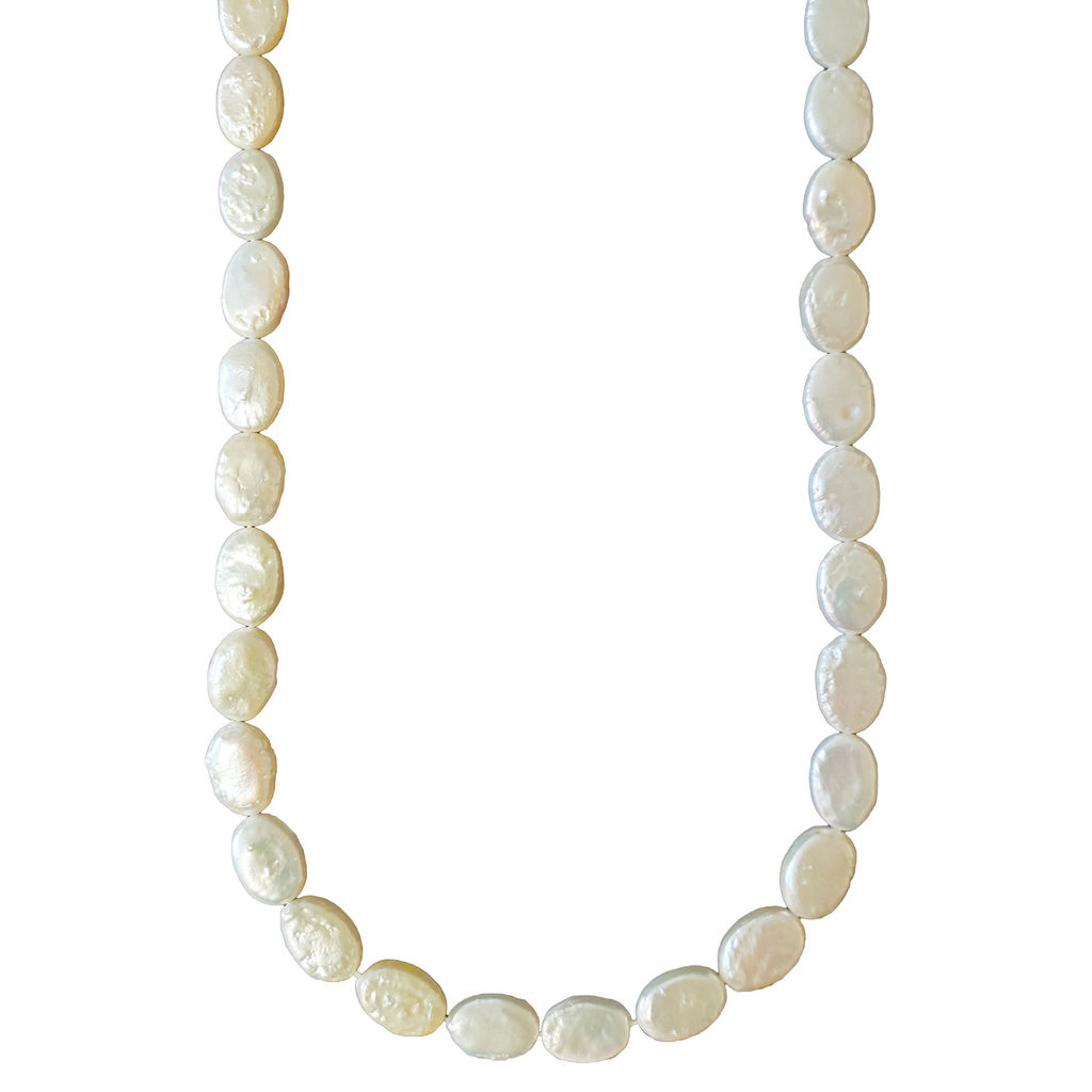 Ivory Flat Oval Fresh Water Pearl 16" Strand 10mm