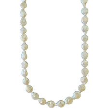 Ivory Flat Round Drop Fresh Water Pearl 16" Strand 10mm