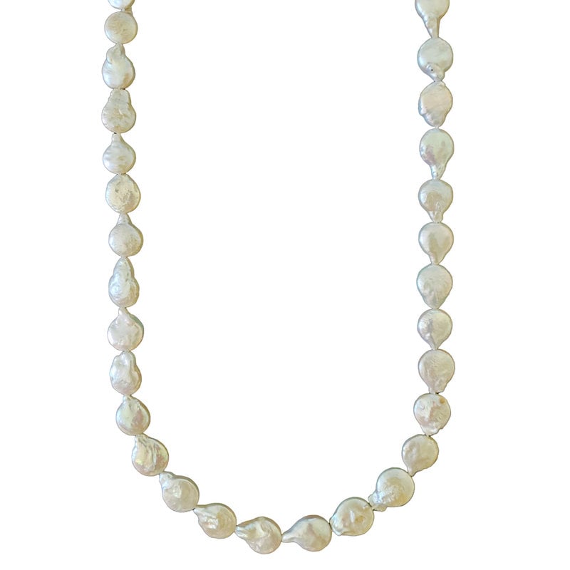 Ivory Flat Round Drop Fresh Water Pearl 16" Strand 10mm