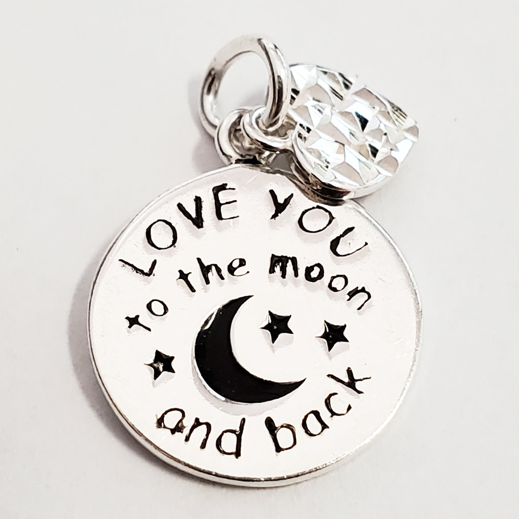 Bead World Love You To The Moon Back w/ Heart Sterling Silver Pendant 15mm