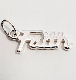 Bead World Word Faith Sterling Silver Pendant 5x17mm