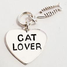 Bead World Cat Lover Tag w/ Fish Bone Sterling Silver Pendant 15mm