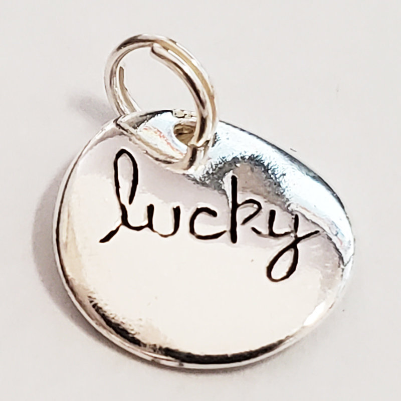 Bead World Wavy Disk Lucky with Back Character Sterling Silver Pendant 13mm