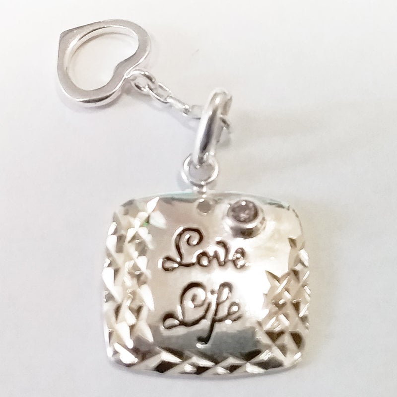 Bead World Square Love Life w/ Heart Sterling Silver Pendant 14x14mm