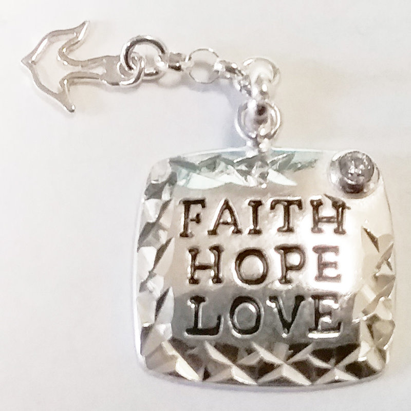 Bead World Square Faith Hope Love w/ Dove Sterling Silver Pendant 14x14mm