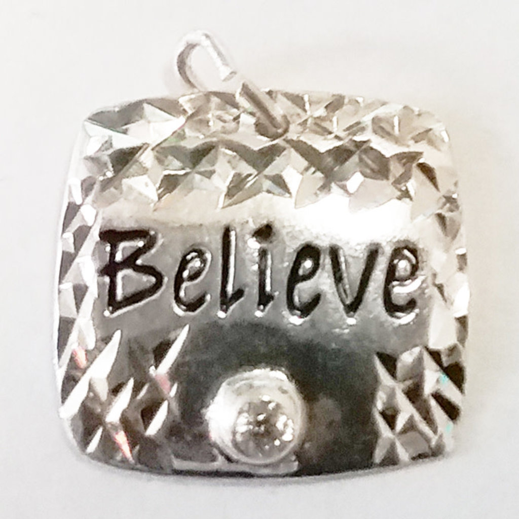 Bead World Square Believe Sterling Silver Pendant 14x14mm