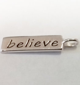 Bead World Rectangular Believe Sterling Silver Pendant 5x20mm