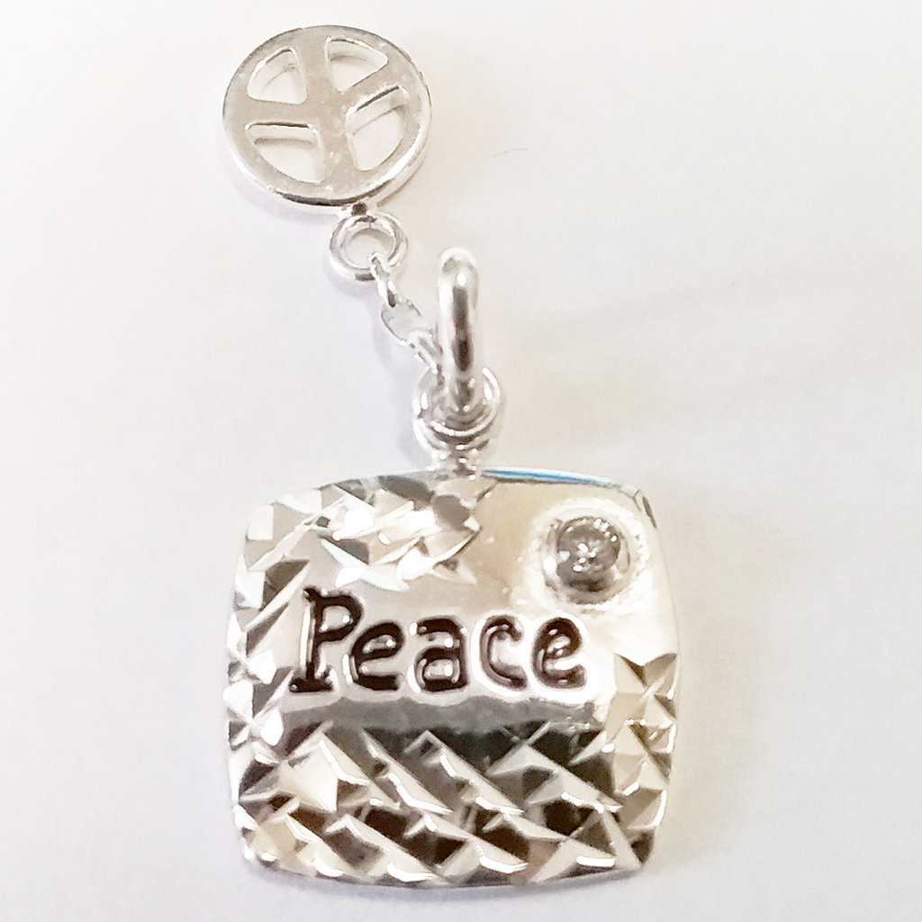 Silver Supplier Square Peace w/ Peace Symbol Sterling Silver Pendant 14x14mm