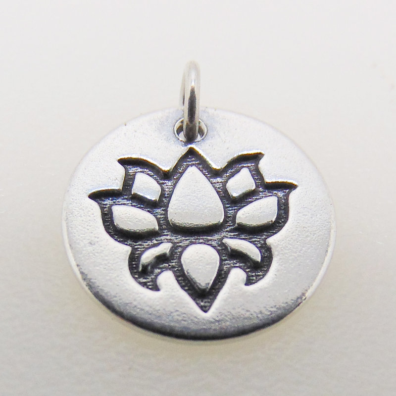 Bead World Engraved Lotus Flower Sterling Silver Pendant 12mm