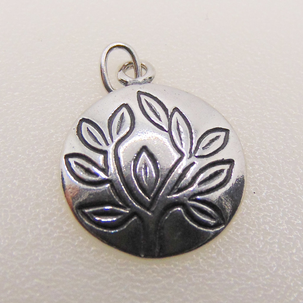 Bead World Engraved Tree Branch Sterling Silver Pendant 14mm