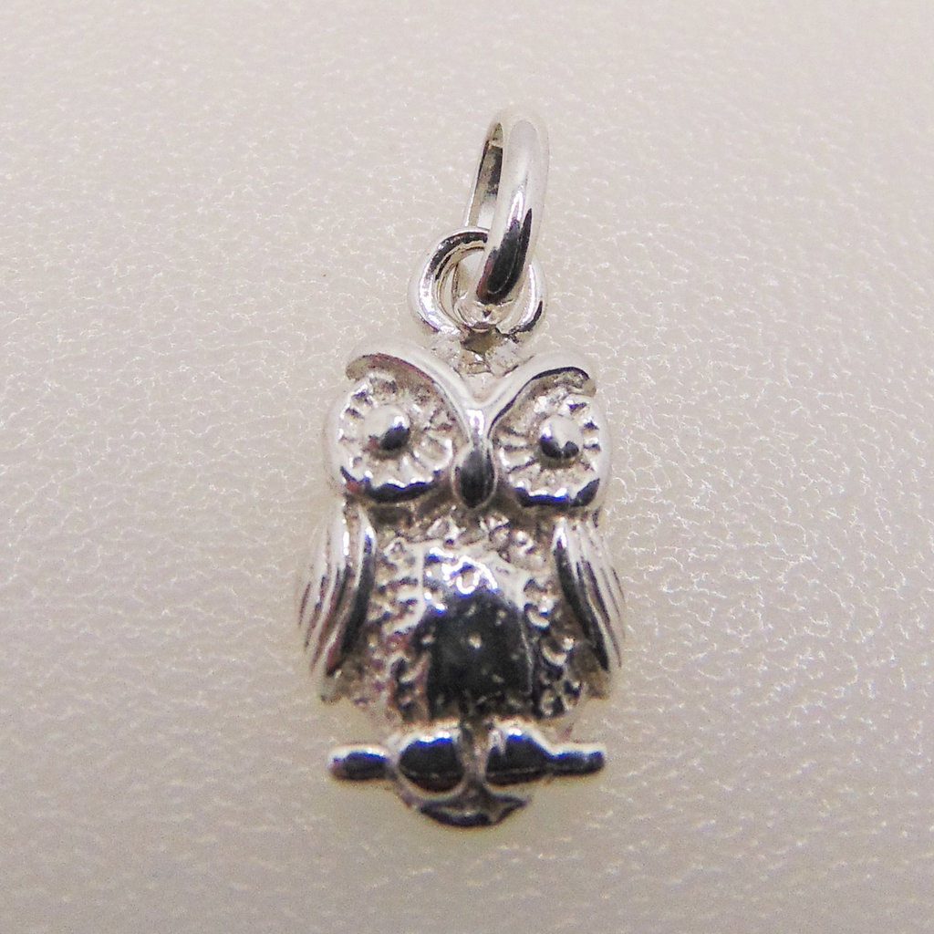 Bead World Owl on Branch Sterling Silver Pendant 7x12mm