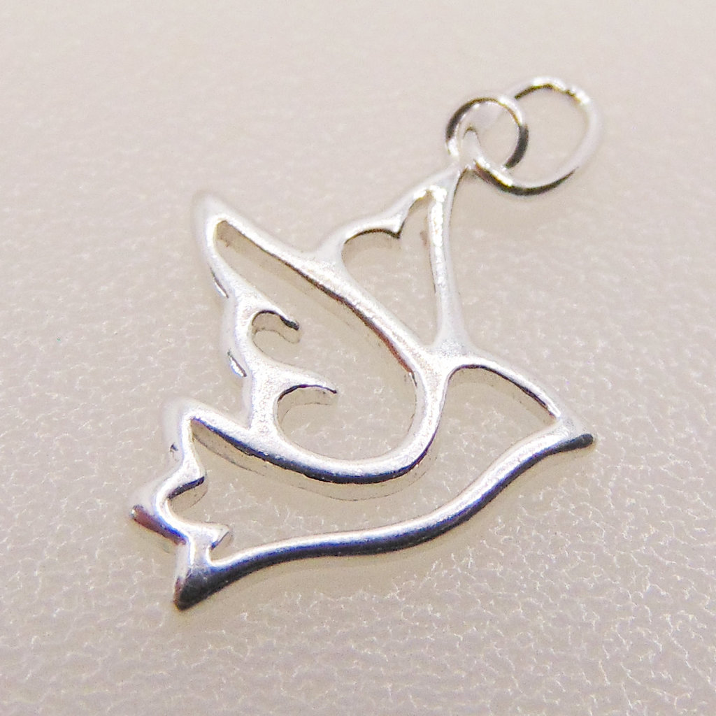 Bead World Hollow Peace Dove Sterling Silver Pendant 13x15mm