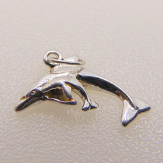 Mother and Baby Dolphin Sterling Silver Pendant 16x8mm