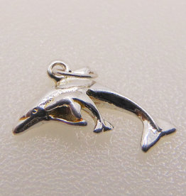 Mother and Baby Dolphin Sterling Silver Pendant 16x8mm