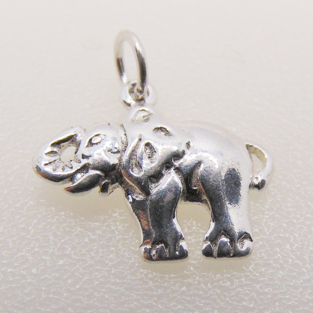 Bamiyan Elephant w/ Trunk Up Sterling Silver Pendant 15x11mm